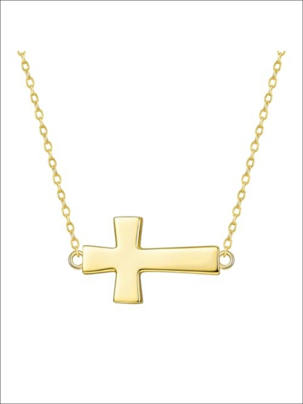 14K Gold Plated Sideways Cross Pendant Necklace for Women Adjustable Chain